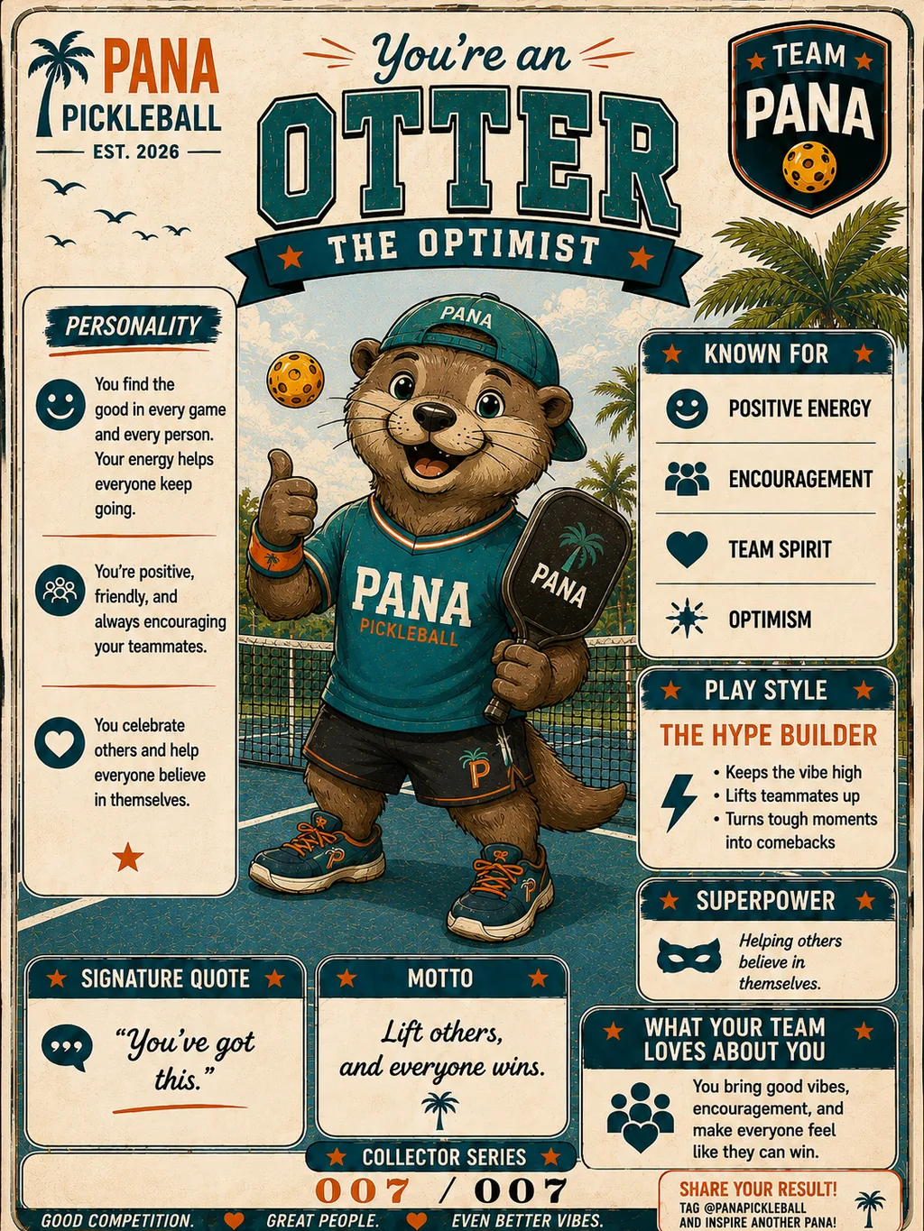 Otter, The Optimist. Pana Pickleball collector card.